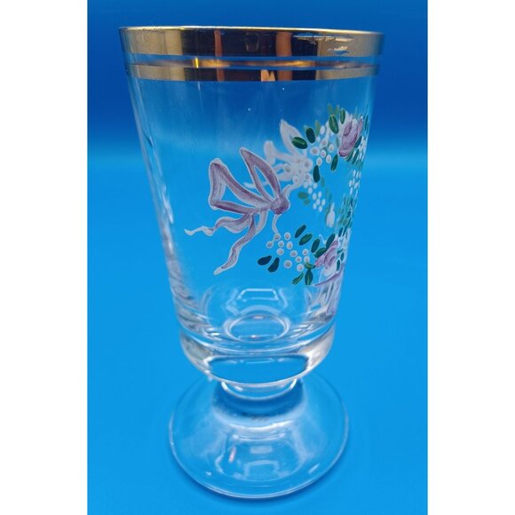 2 Antique Moser Enameled Pedestal Glasses Gold Rim Purple Floral Swags Design - Picture 14 of 16